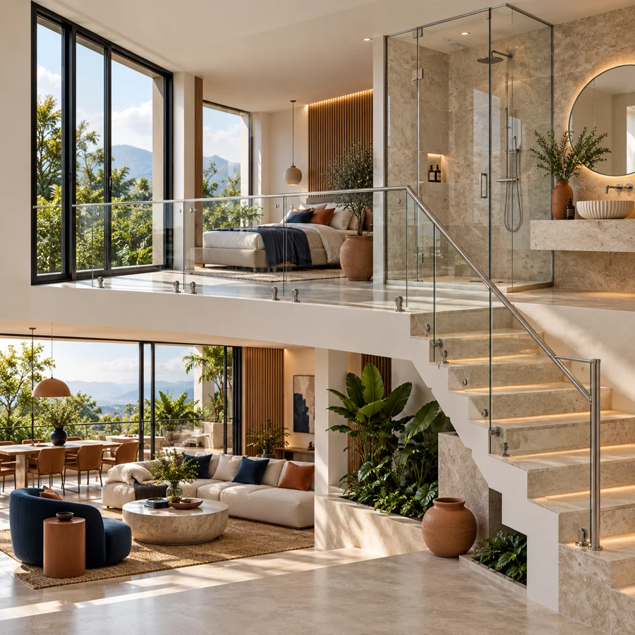 Render conceptual de soluciones de vidrio y aluminio
